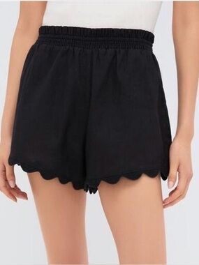 Tuckernuck Black Linen Ava Short NWOT Scalloped Trim Elastic Waist L